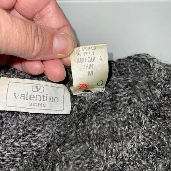 Valentino Uomo Mens Sweater Green Gray Size Medium Vintage Wool Mohair Nylon